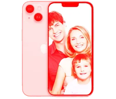 Familia sonriente en la pantalla de un smartphone representando servicios de telefonía móvil